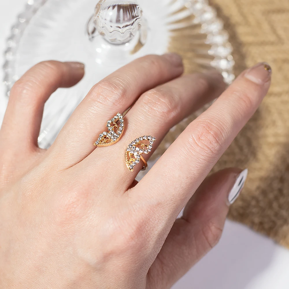 

Fashion Moissan Diamond Ring Female Temperament Full Diamond Butterfly Wings Tail Open Ring Wedding Bridal Accessories