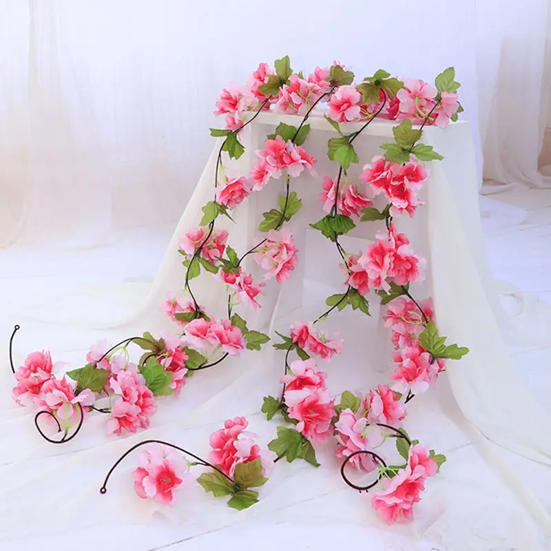 

Simulation Flower Rattan220cm Wall Hanging Ceiling Home Decoration Cherry Blossom Rattan Wedding Background Entwined FakeFlowers