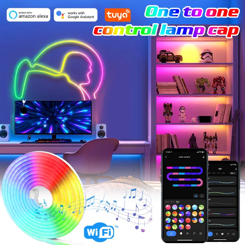 3/5M RGBIC Neon Light With WIFI Neon Rope Lights Music Sync Smart App Control Waterproof DIY Soft Lamp Bar Christmas Room Decor