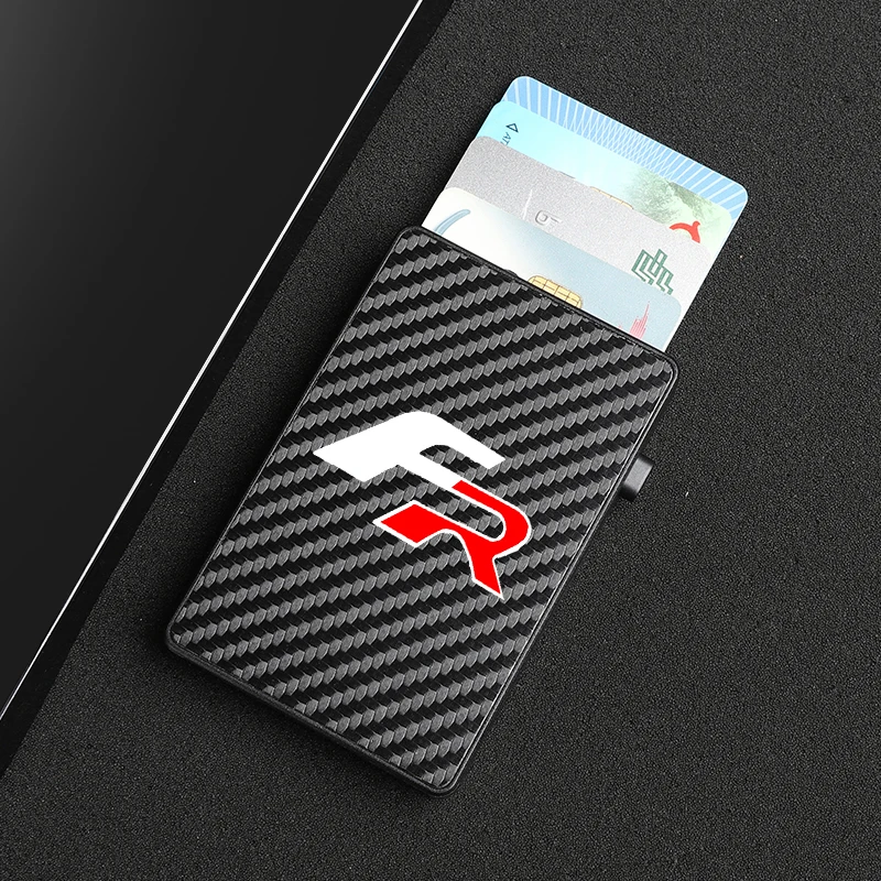 

RFID-защита от кражи из углеродного волокна, роскошный идентификатор, выдвижной кошелек для кредитных карт с французским логотипом для Seat Leon ...