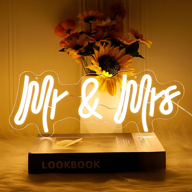 Neon Sign Custom Neon Led Mr And Mrs Neon Light Sign Wedding Decoration Bedroom Home Wall Decor Marriage Party Decor