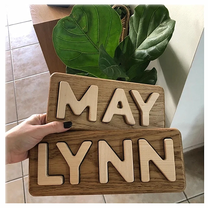 

Индивидуальное украшение для детской комнаты, пазл с именем взаимодействия родителей и детей, персонализированная деревянная игрушка Монт...
