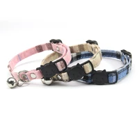 new cotton grid pet dog and cat collar with bell leash custom softly padded waterproof necklace fashion chain wholesale