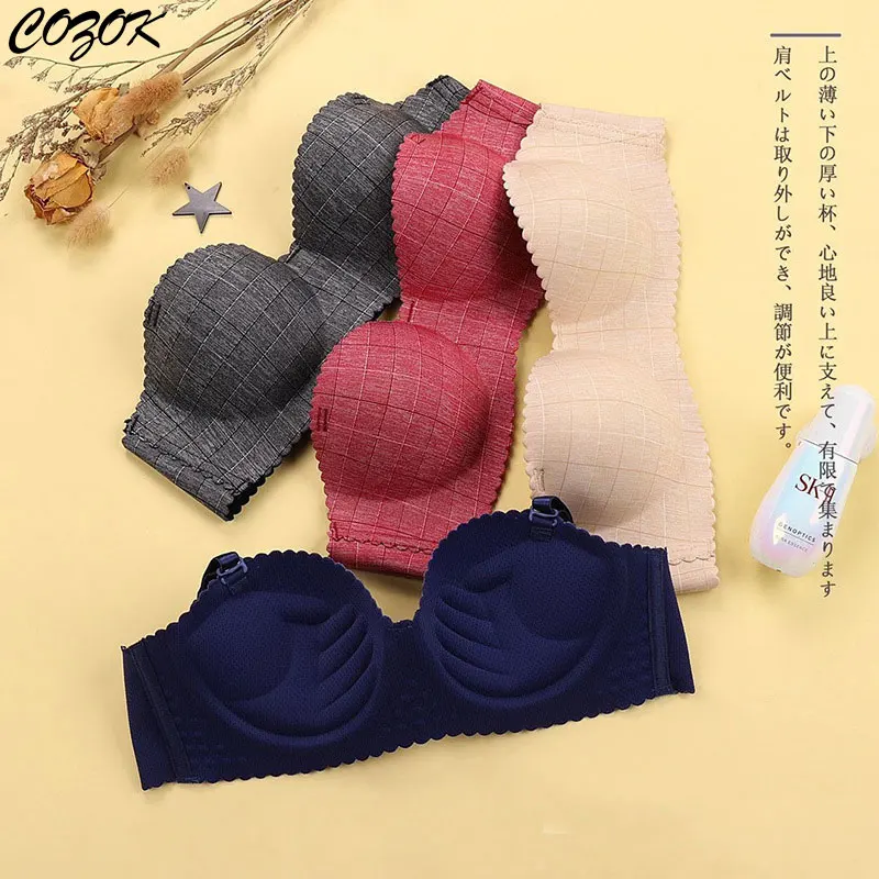 

New Style Japanese Plaid Women Underwear Seamless Small Chest Push Up Lingerie Simplicity No Steel Ring Soft Breathable Bra