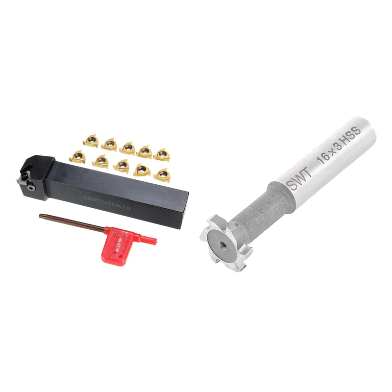 

HSS 6 Flutes T Slot Cutter End Milling Cutter Tool 16X3mm & SER2020K16 CNC Lathe Turning Tool Holder Boring Bar