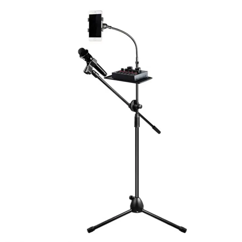 

Professional Karaoke Phone Mic Tripod Scissor Arm Floor Stand Microphone Holder for singing live broadcast