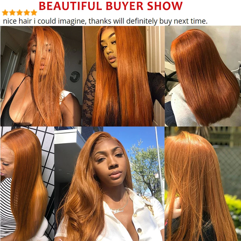 Ginger Brown Lace Front Human Hair Wigs For Women PrePlucked Honey Blonde Bone Straight Lace Front Wig Peruvian Remy Hair 180%