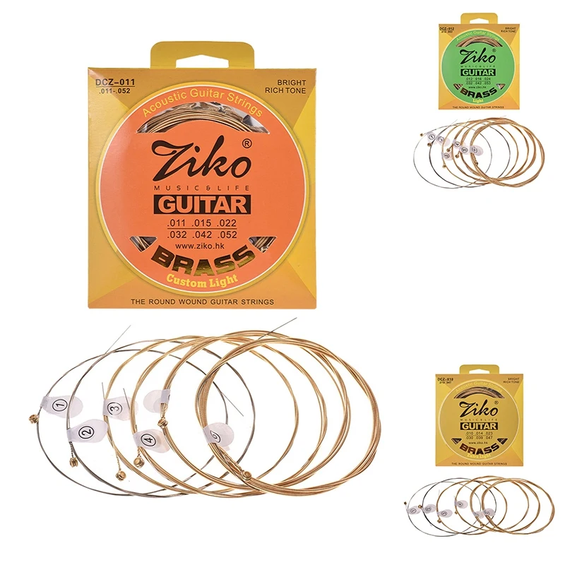 

Струны для акустической гитары ZIKO 6 шт., шестигранная проволока из сплава, латунная устойчивость к коррозии, аксессуары для гитары