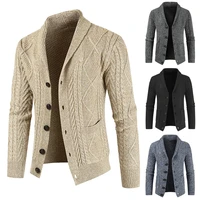 winter mens long sleeve sweater jacket cardigan lapel button sweater jacket knit warm solid color sweater jacket