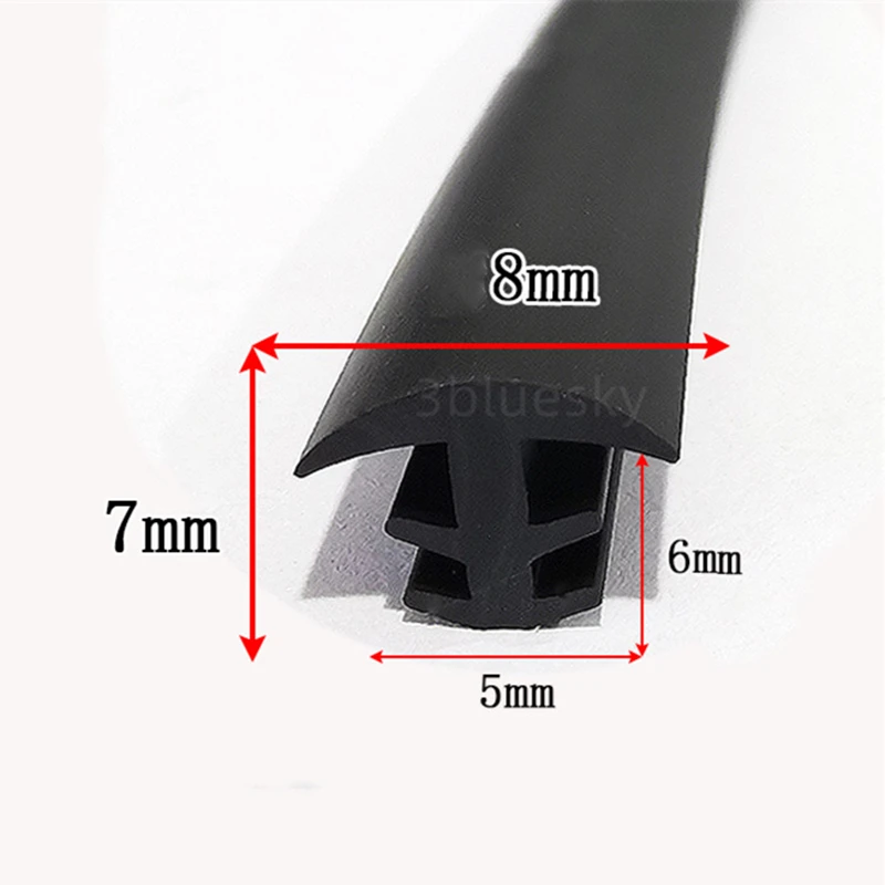 Rubber T Strip Glass Metal Wood Panel Edge Encloser Shield Car Cable Cover Solar Photovoltaic Sealing 8x7mm Black