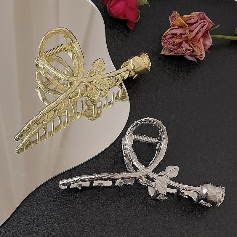 Popular Fine Rose Metal Hair Clip Claw Accessories Headwear Geometric Stylish Flower Shape Girls Hair Clamps Hair Crabs Clips