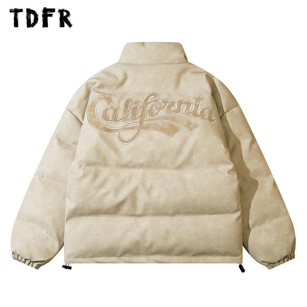 

Мужская зимняя стеганая куртка с буквенной вышивкой, Повседневная Свободная Толстая куртка в стиле ретро со стоячим воротником и длинным р...