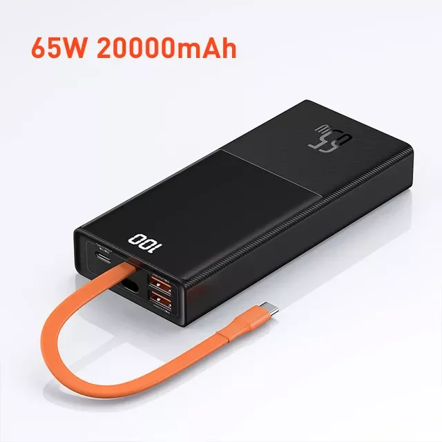 

2022NEW NEW 65W Power Bank 20000mAh with Type C Two-Way Cable External Battery for Phone and Notebook, Three-Port Fast charging