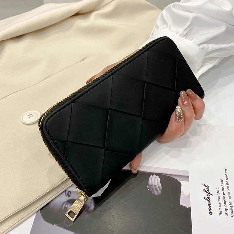 

Wallet Coin Clutch Women Leather Money Purses Women's Wallets Fashion Designer Lattice New Bags Brand Zipper Pu Long Pocket