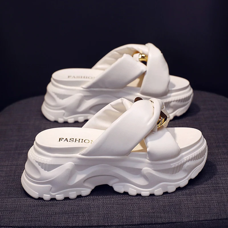 

Platform Slippers Women's Summer Wear High-Grade 2022 New Fashion Cross Muffin Wedge Sandals shoes 7cm