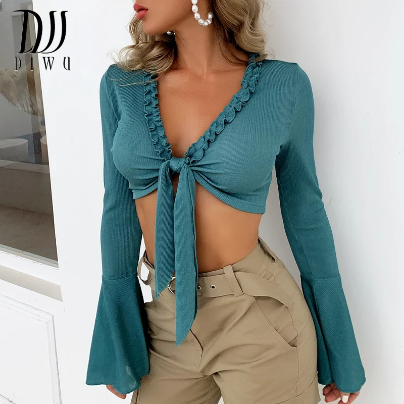 

2022 Summer New Women Tie Back Tops Women Elegant Sexy Puff Sleeve Shirt Floral Print Fashion Casual Crop Tops Clothing