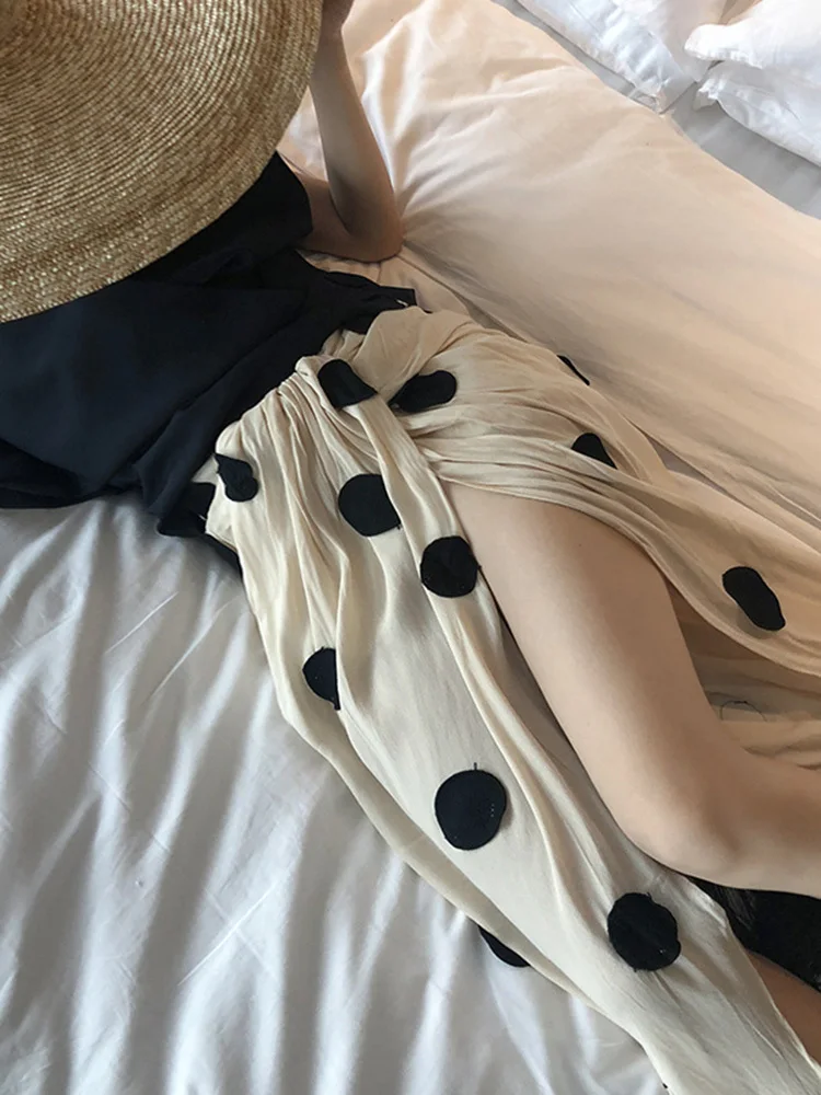 Женская Асимметричная юбка в горошек DEAT винтажная свободная черная лето 2022 | Юбки