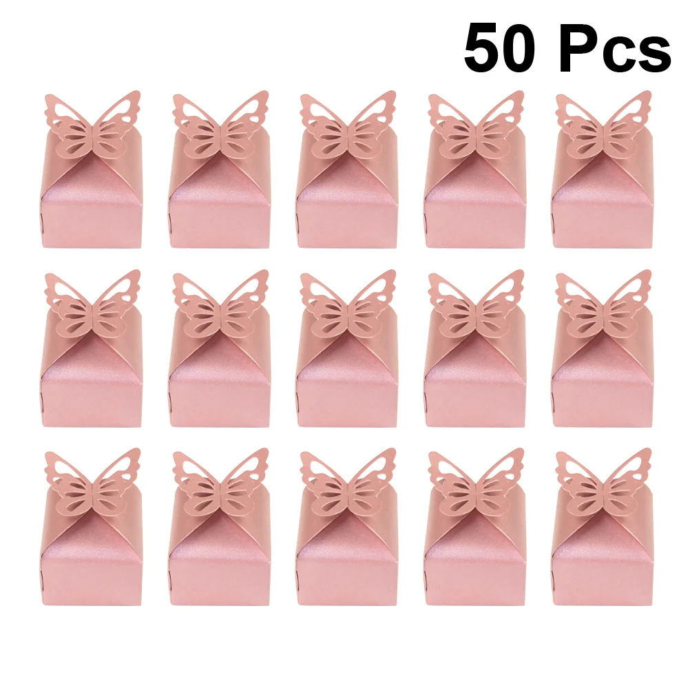 

50pcs Creative Wedding Candy Box Hollow Gift Box Party Favor for Wedding Anniversary Birthday (Pink)