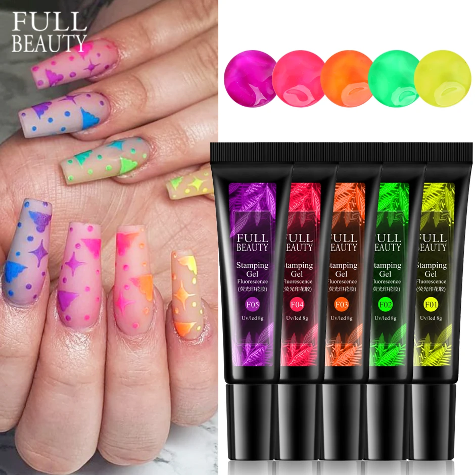 

Fluorescence Neon Stamping Gel Set Nail Polish Soak Off UV Polish Varnish For Template Painting Design Manicure Lacquer CH1916-3