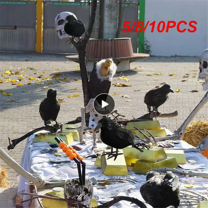 

5/8/10PCS Realistic Home Decoration Lightweight Halloween Black Crow Model Plastic Statue Small Simulation Fake Bird
