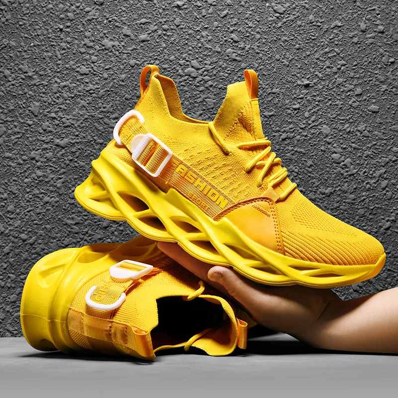 

Yellow Mesh Breathable Running Sport Shoes Sneakers Men Light Soft Thick Sole Hole Couple Shoes Athletic Sneakers Women Shoes
