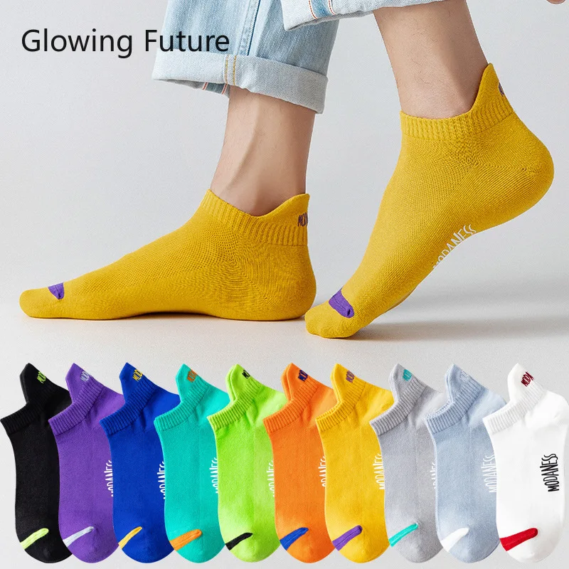 

Letter Mesh 1pc Ankle Socks Men Fashion 10 Colors Low Cute Heel Anti Slip Green Print Elastic Men's Socks Color Matching носки