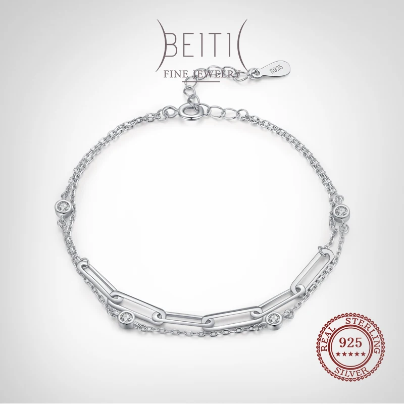 

Beitil 2022 New Real 925 Sterling Silver Adjustable Chain Bracelet For Dazzling CZ Women Wedding Engagement Jewelry