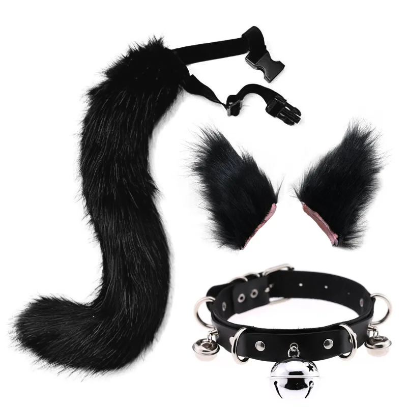 Wolf Ear Headband Tail Set Cute Girls Lolita Cospaly Fluffy Plush Headwear Sexy Bell Neck Collar Costume Masquerade Accessories