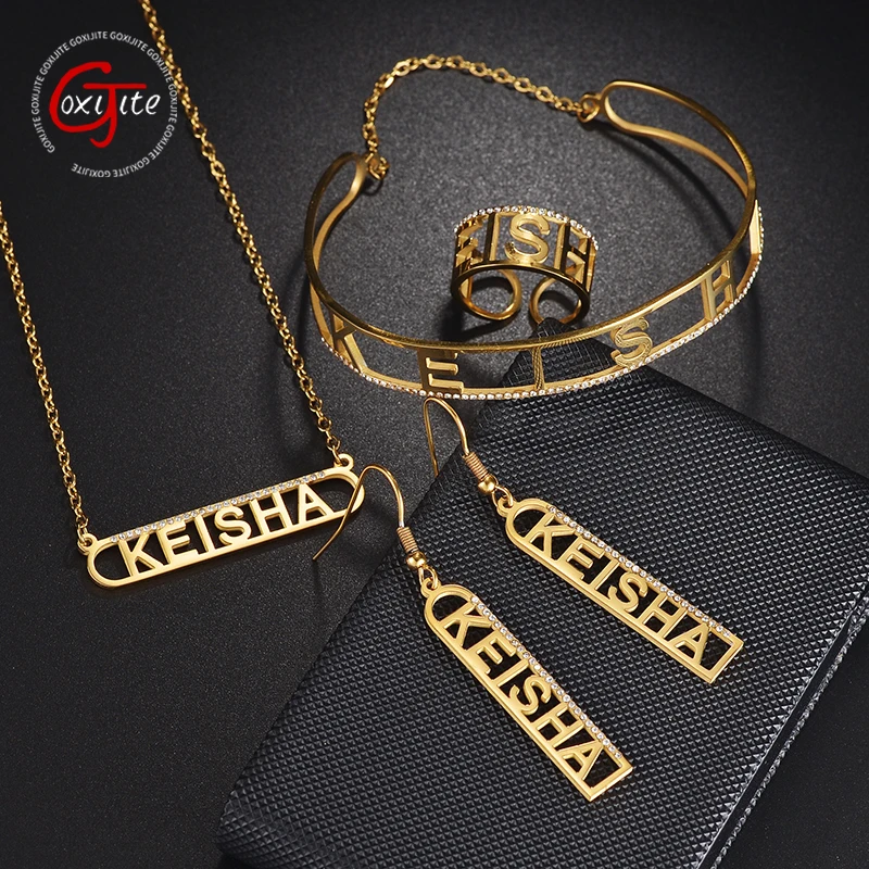 Goxijite персонализированный именной браслет комплект ювелирных изделий для женщин