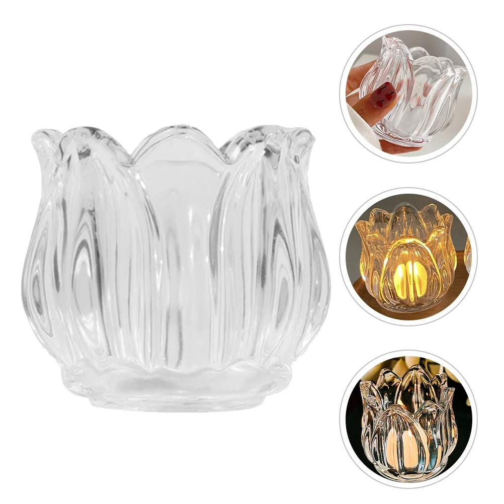 

4 Pcs Prime Glass Holder Decor Holders Candles Tealight Delicate In Bulk For Desk Desktop Tulip Ornament