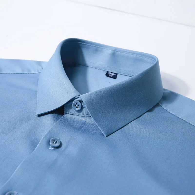 Sinwoyan Solid Aloe Fiber Mens Dress Shirts Comfortable Long Sleeve Soft Elastic Business Male Social Shirt Formal New Autumn