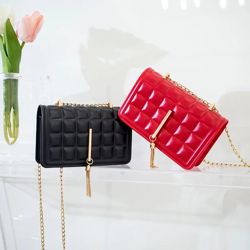 

Women Mini Handbag New Elegant Shoulder Messenger Portable Chain Bag Girl PVC Crossbody Rhombus Small Bag sac de luxe femme