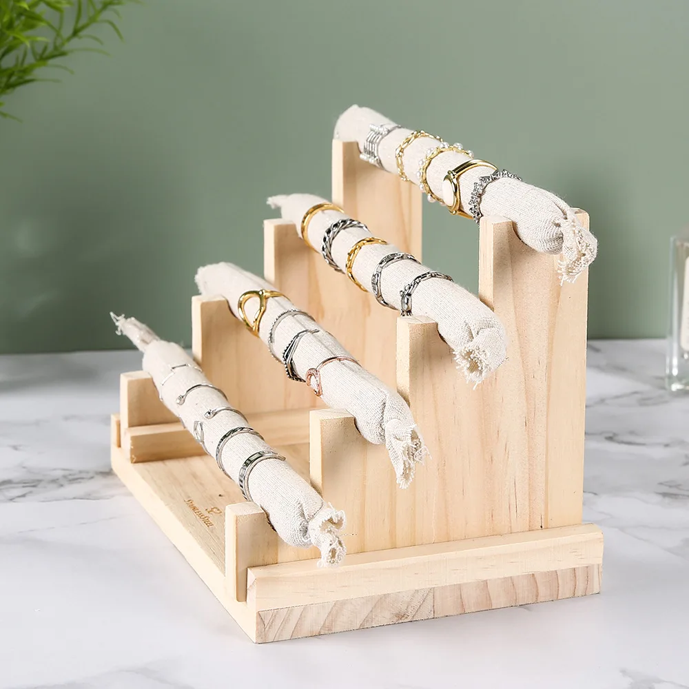 

Деревянная съемная подставка для ювелирных изделий, элегантное кольцо, витрина для бижутерии, 4 слоя льна