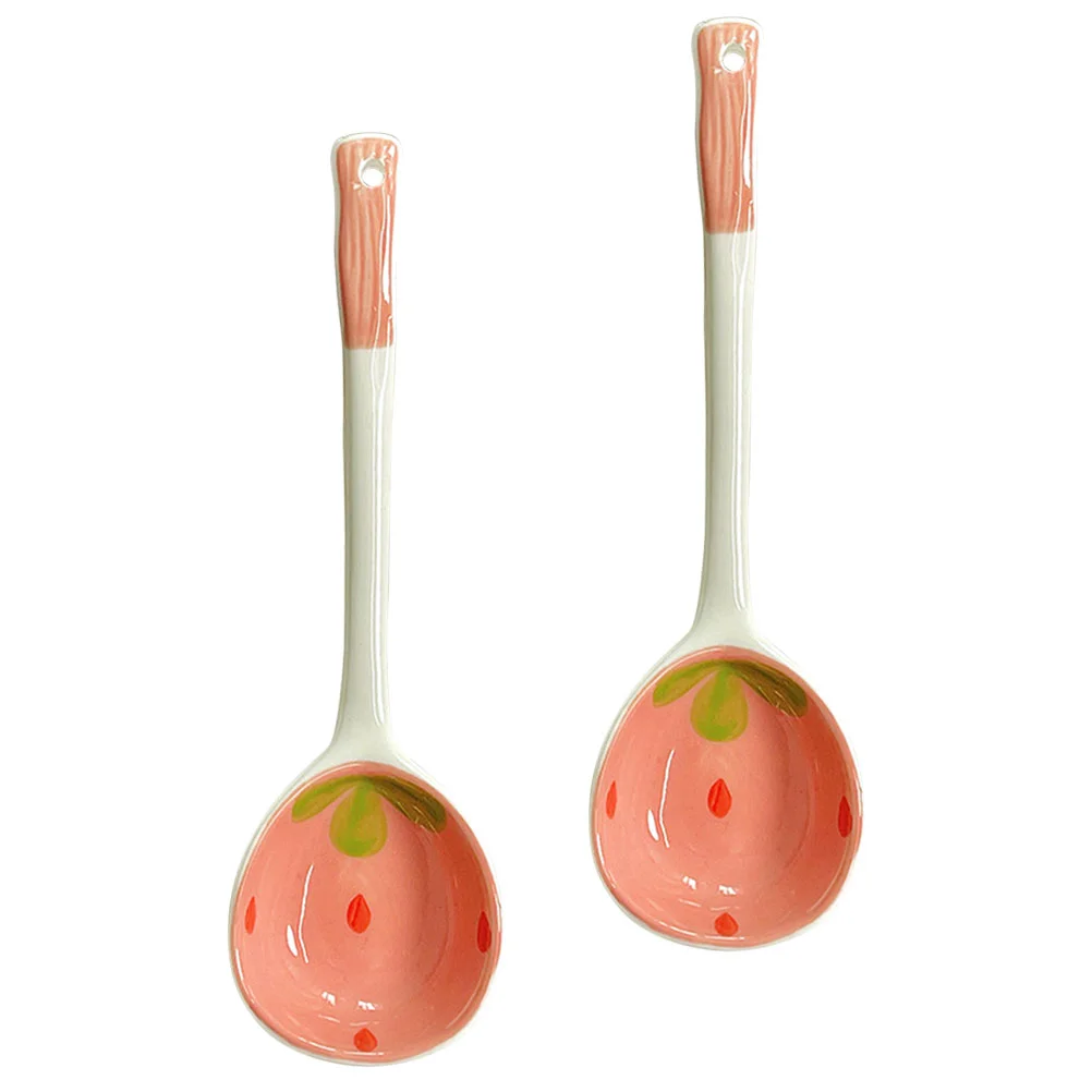 

2Pcs Multi-use Strawberry Ceramic Dessert Spoons for Food Coffee Home