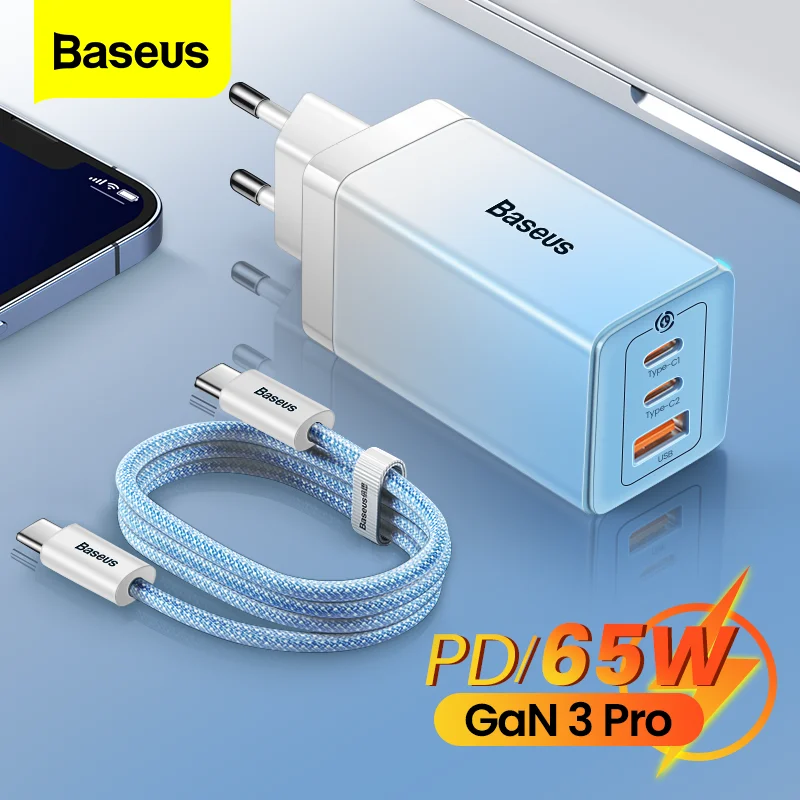 

Зарядное устройство Baseus с USB Type-C, 65 Вт, Quick Charge 4,0, 3,0 PD, 65 Вт