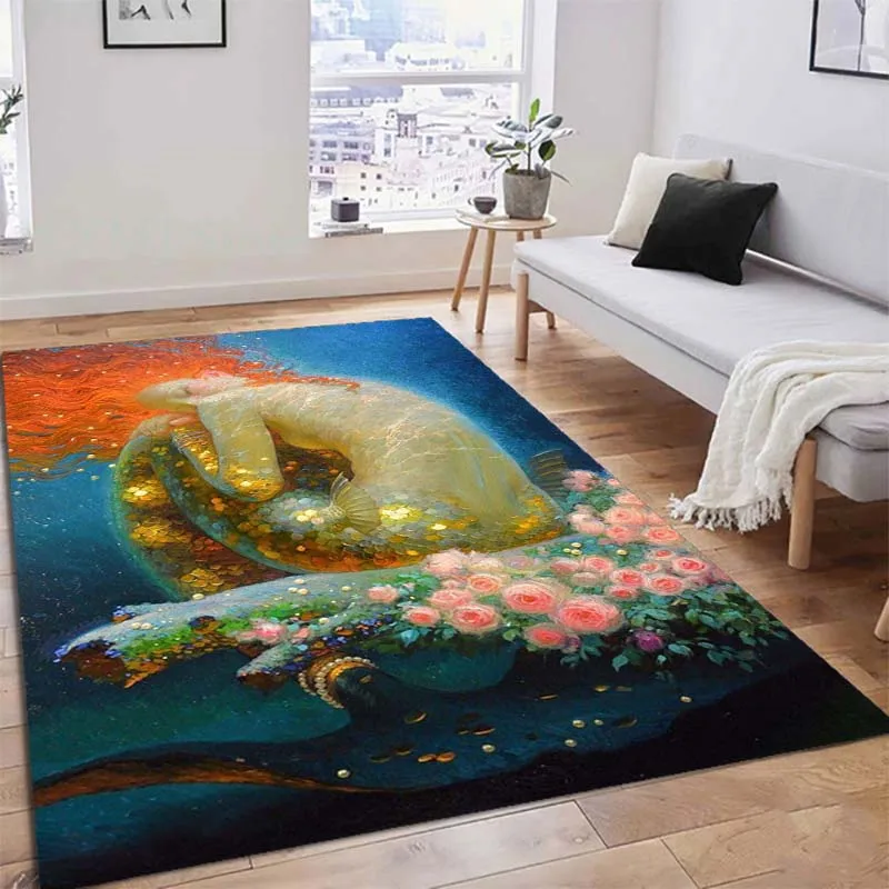 

Mermaid Princess Square Carpet Aesthetic Printing Door Mat Real Mermaid Living Room Bedroom Rug Floor Mat Gift Play Non-slip Mat