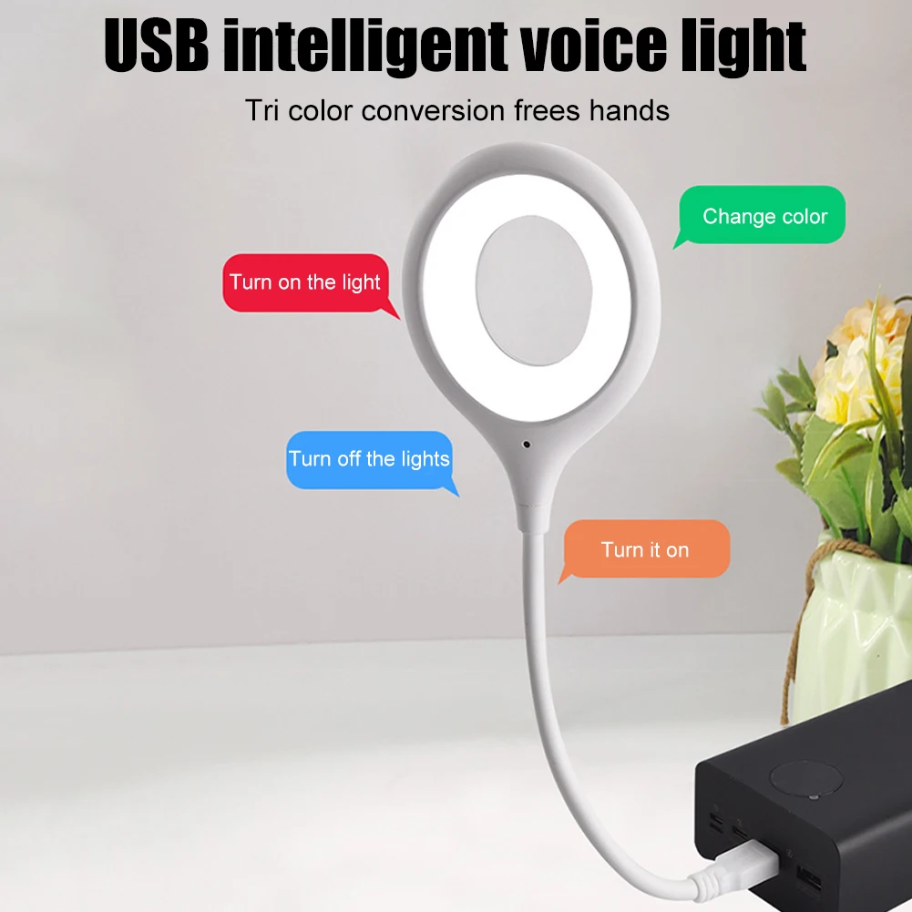 

Умный ночник с USB, светодиодный прикроватный светильник с голосовым управлением, регулируемый прикроватный ночсветильник 360 лм, 3 режима, по...