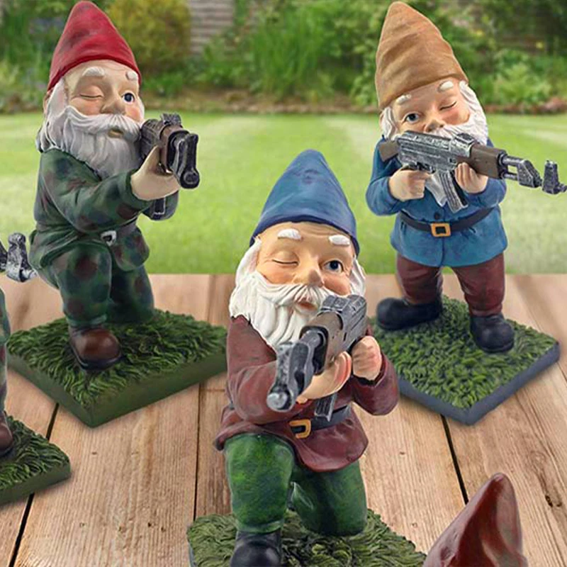 Creative Gnome Garden Statue Resin Fighting Forces Desktop Lawn Ornament Figure Sculpture Outdoor Home Yard Decor Statues
