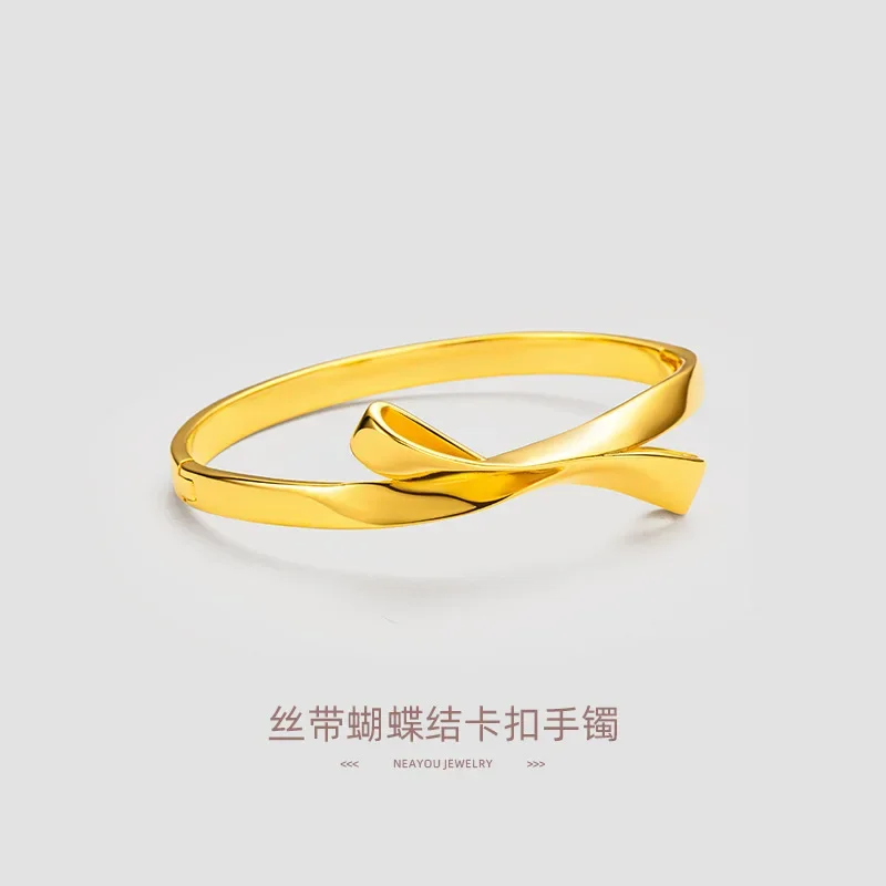 9999 реальное золото 24 К желтое лента браслет с бантом и пряжкой