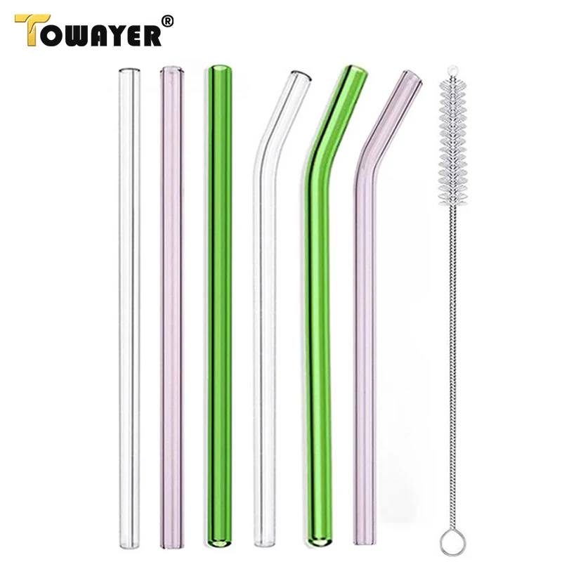 

Drinking Straws Glass Straw Eco Friendly Reusable Drinking Straw Bent Straight Drinks Straw with Brushes for Smoothies Cocktails