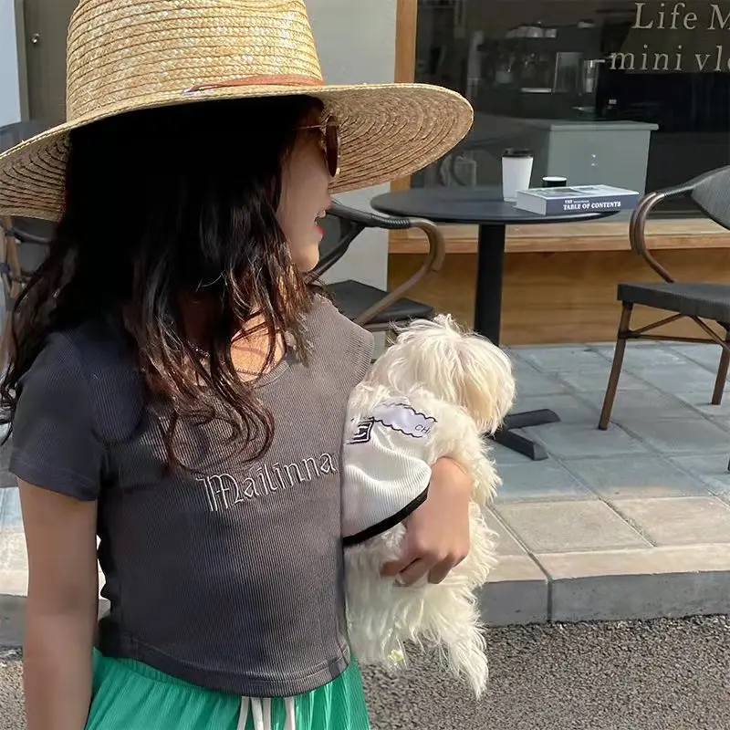 

Летняя футболка для девочек, детская футболка для подростков, детские топы, детская одежда, модная вышитая надпись, трикотажная ткань в рубч...