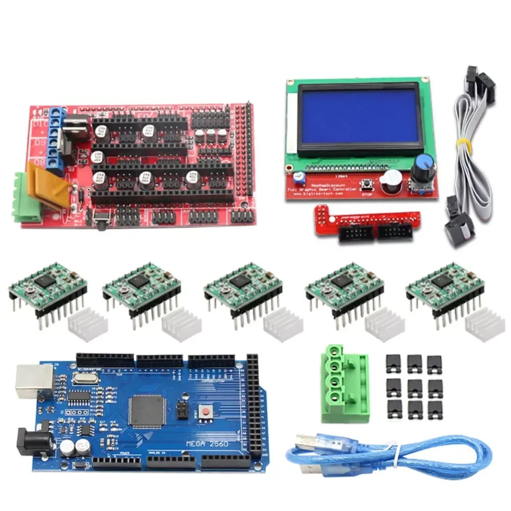 

New 3D Printer Kit RAMPS 1.4 Controller + Mega 2560 board + 5pcs A4988 Stepper Motor Driver + LCD 12864 For Arduino RepRap