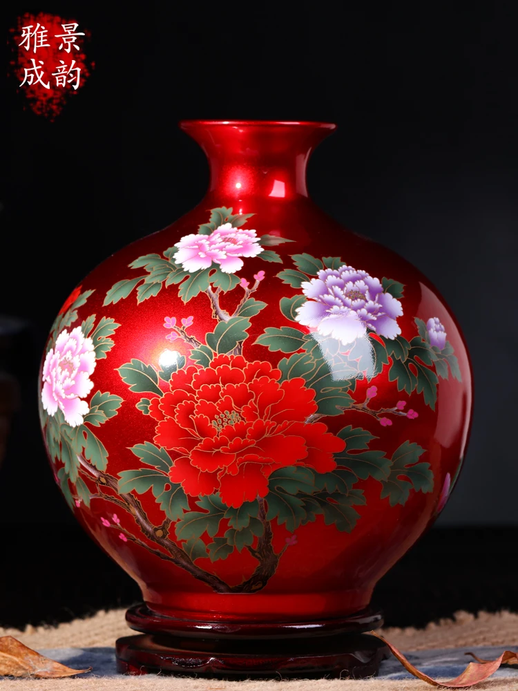 

Ceramic Chinese Red Flower Bottle Living Room Large and Small Decoration Porcelain Flower Arrangement Decoration Retro Vintage