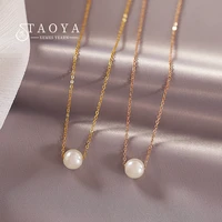 simple classic imitation pearl pendant stainless steel short necklace 2022 fashion jewelry party woman%e2%80%99s elegant clavicle chain
