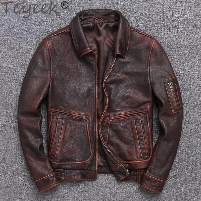 100% Real Leather Jacket Men's Vintage 