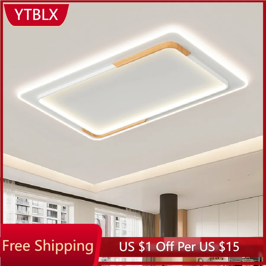 

Nordic Living Room Chandeliers Modern Minimalist Rectangle LED Ceiling Lamp Log Square Bedroom Hall Lighting Fixtures For Home