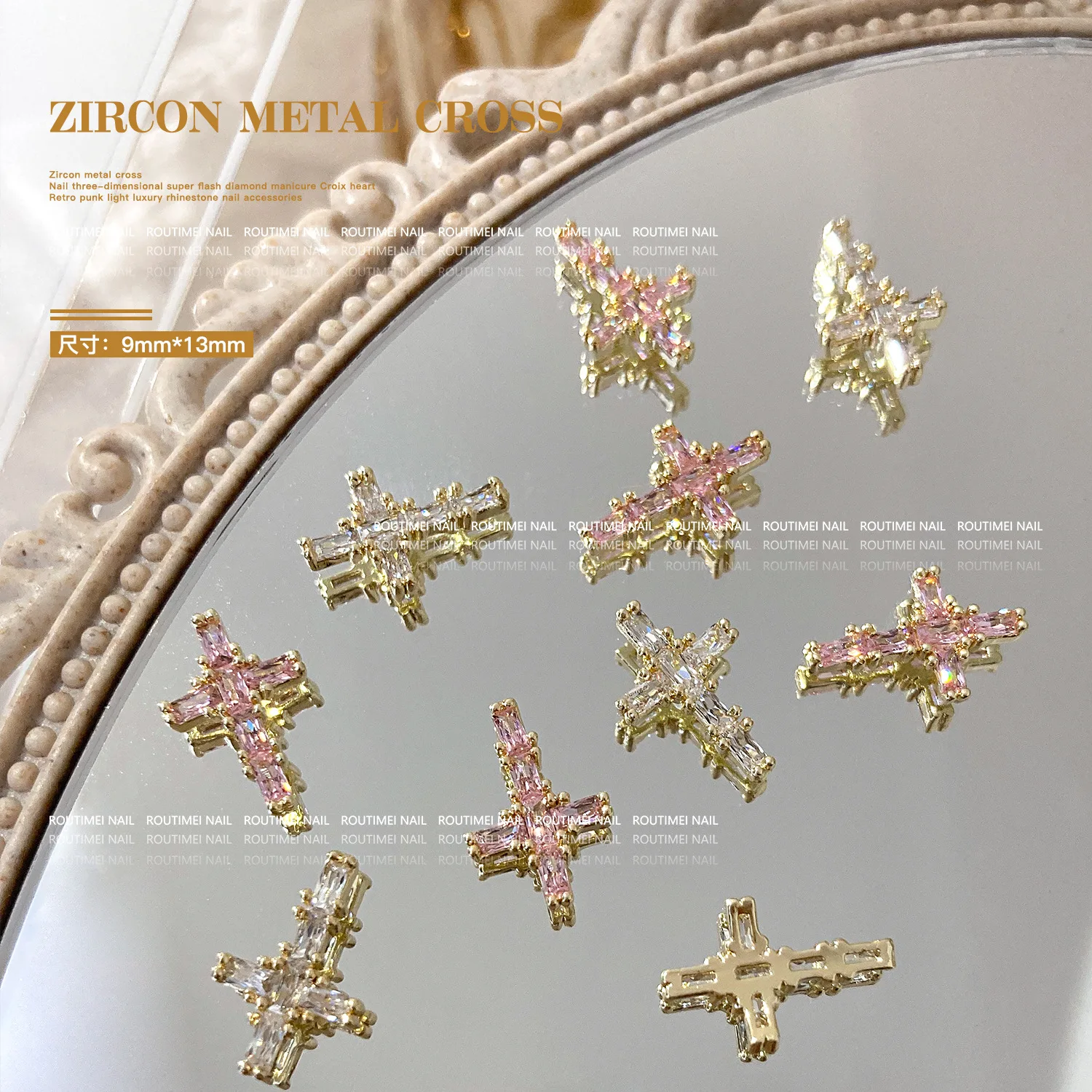 

10Pcs Luxury Zircon Cross Nail Art Decoration 9.5*14.5mm Clear/AB Cross Zircon Crystal Nail Diamond 3D Punk Cross Mancure Parts