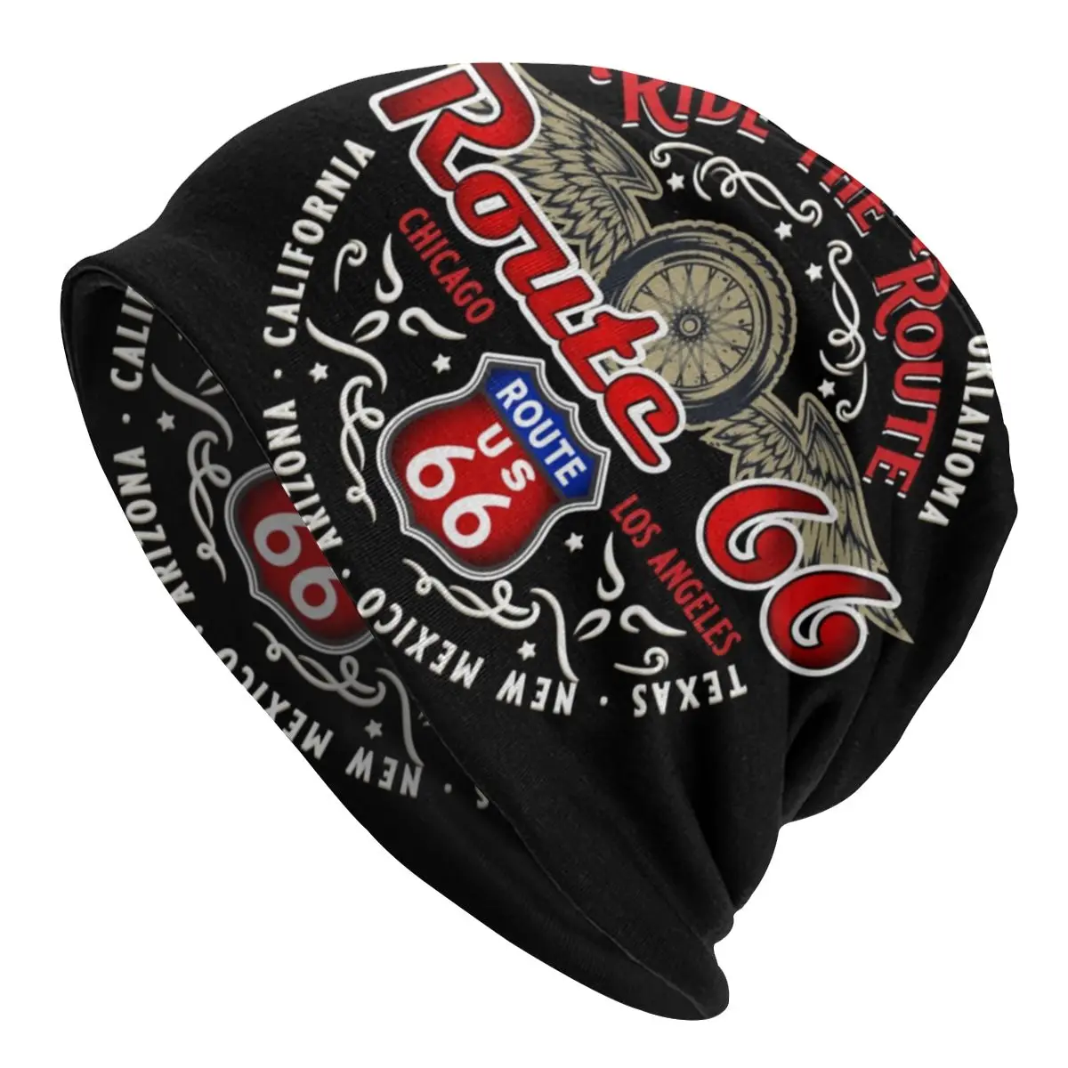 

Streetwear Winter Warm Women Men Knitting Hat Read The Route 66 Motorcyle Bikers Skullies Beanies Caps USA Highways Bonnet Hats