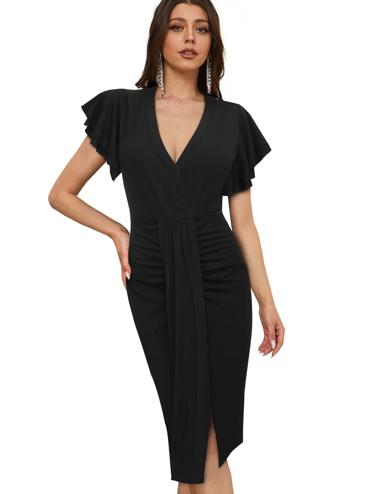 Женское платье с оборками Nice-forever элегантное винтажное деловое облегающее низким