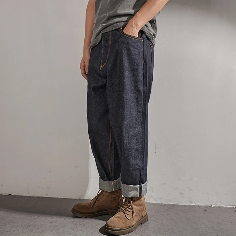 Red ear denim jeans men's AMI Kaji heavy Harajuku style retro primary color original cloth cattle cowboy pants